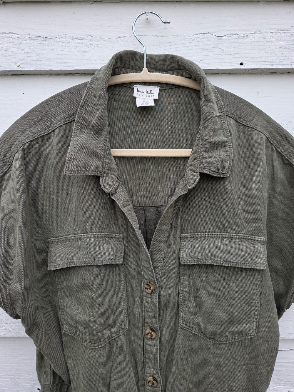 Nicole Miller Olive Green Button-Front Utility Playsuit with Braided Tie - Picture 4 of 5
